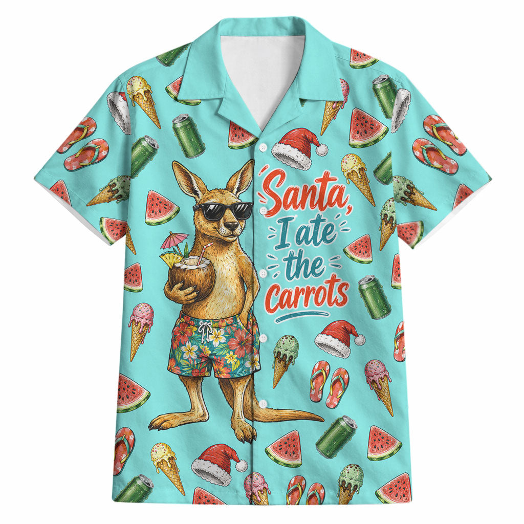 Aussie Christmas Santa Hawaiian Shirt Retro Cartoon Summer Holiday Beach - I Ate The Carrots Kangaroo