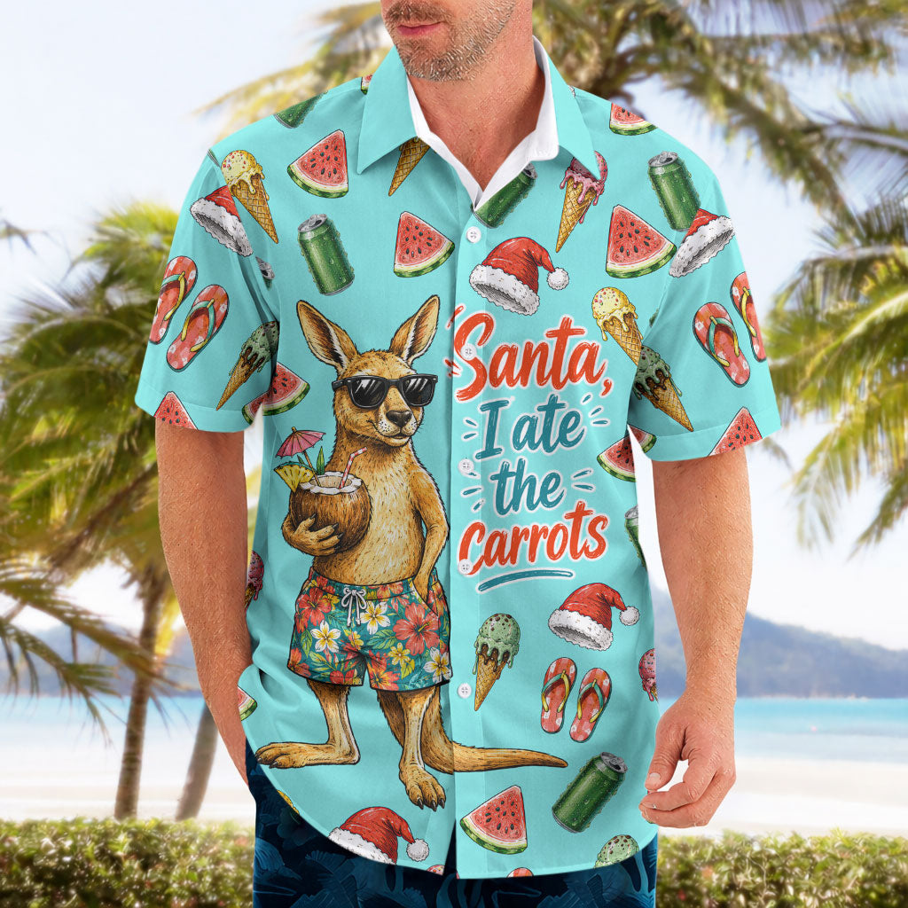 Aussie Christmas Santa Hawaiian Shirt Retro Cartoon Summer Holiday Beach - I Ate The Carrots Kangaroo