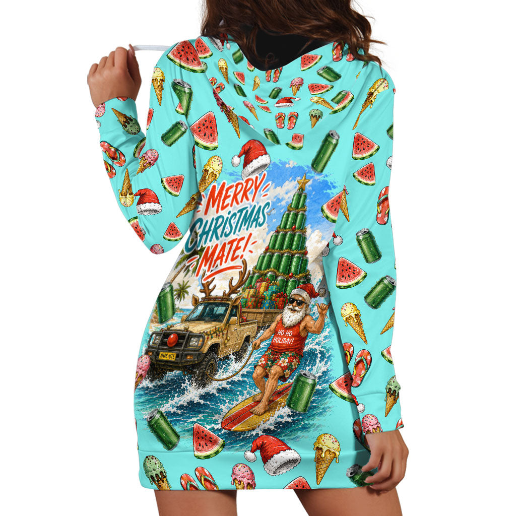 Aussie Christmas Santa Hoodie Dress Retro Cartoon Summer Holiday Beach - I Ate The Carrots Kangaroo