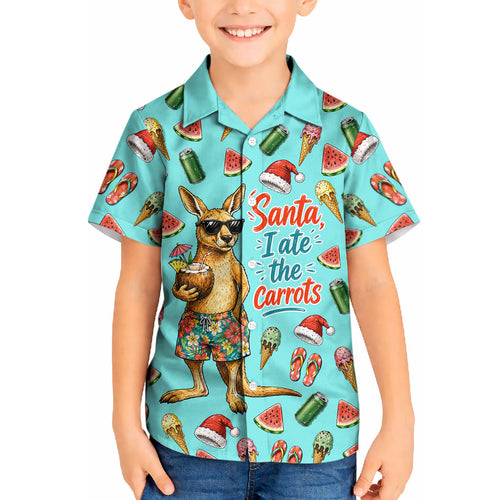 Aussie Christmas Santa Kid Hawaiian Shirt Retro Cartoon Summer Holiday Beach - I Ate The Carrots Kangaroo