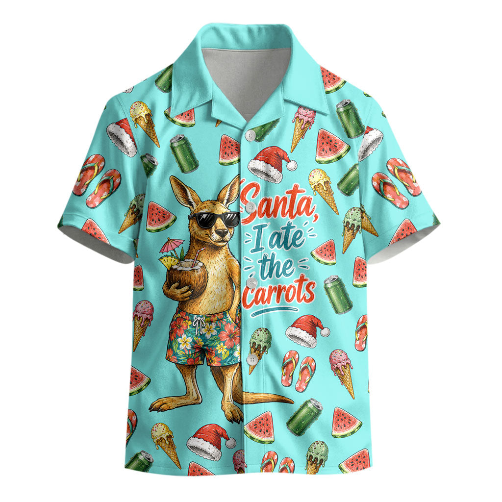 Aussie Christmas Santa Kid Hawaiian Shirt Retro Cartoon Summer Holiday Beach - I Ate The Carrots Kangaroo