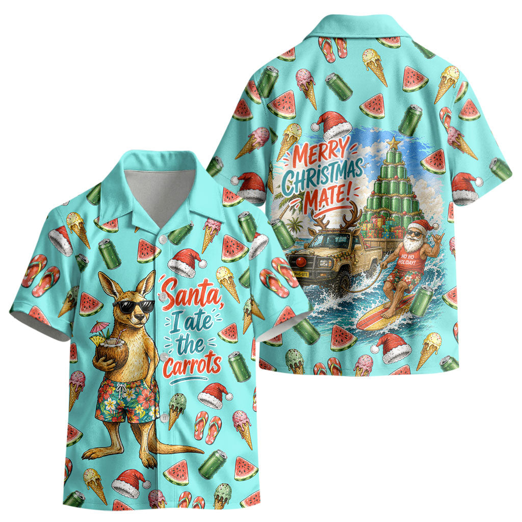Aussie Christmas Santa Kid Hawaiian Shirt Retro Cartoon Summer Holiday Beach - I Ate The Carrots Kangaroo