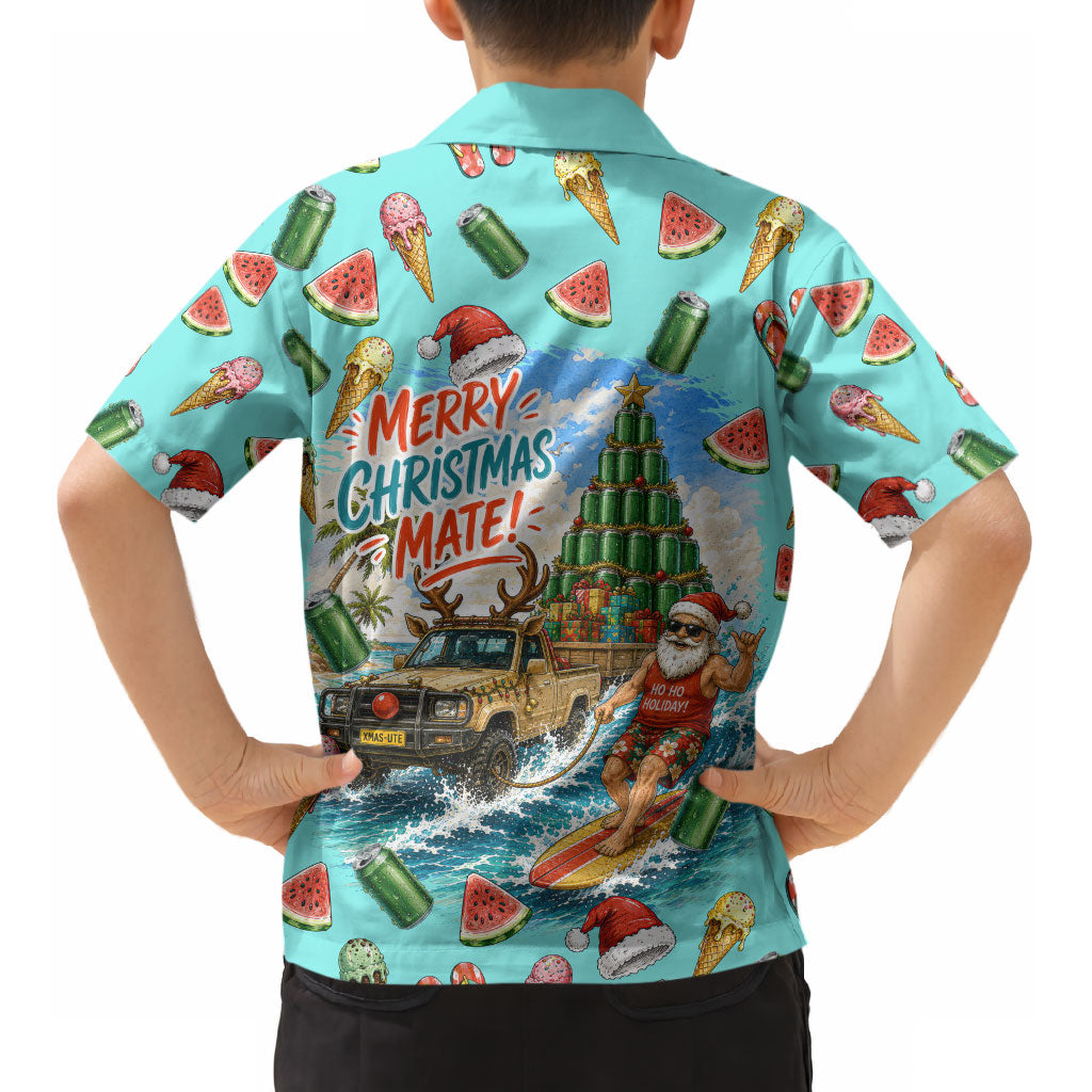 Aussie Christmas Santa Kid Hawaiian Shirt Retro Cartoon Summer Holiday Beach - I Ate The Carrots Kangaroo