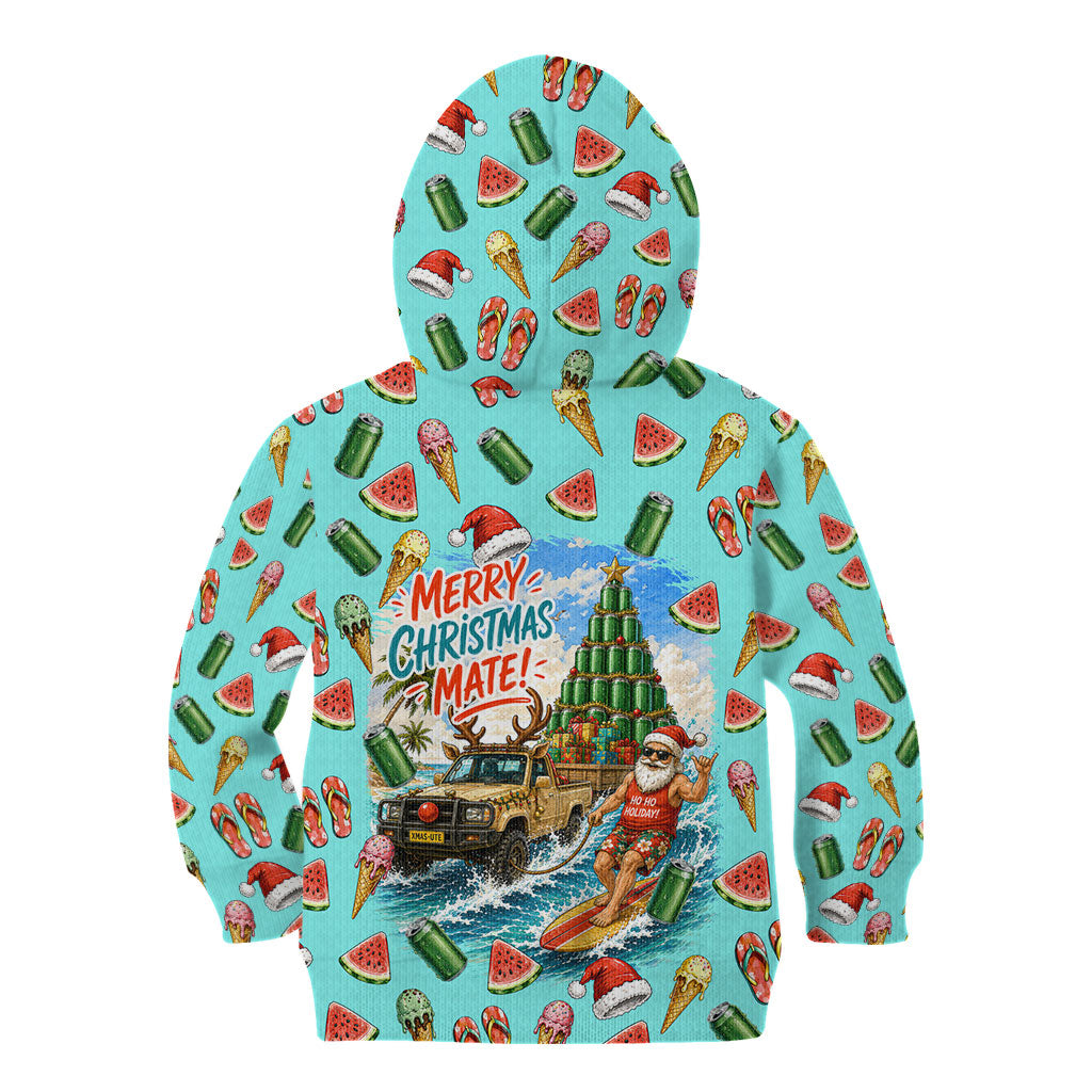 Aussie Christmas Santa Kid Hoodie Retro Cartoon Summer Holiday Beach - I Ate The Carrots Kangaroo