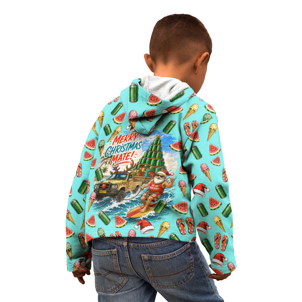 Aussie Christmas Santa Kid Hoodie Retro Cartoon Summer Holiday Beach - I Ate The Carrots Kangaroo