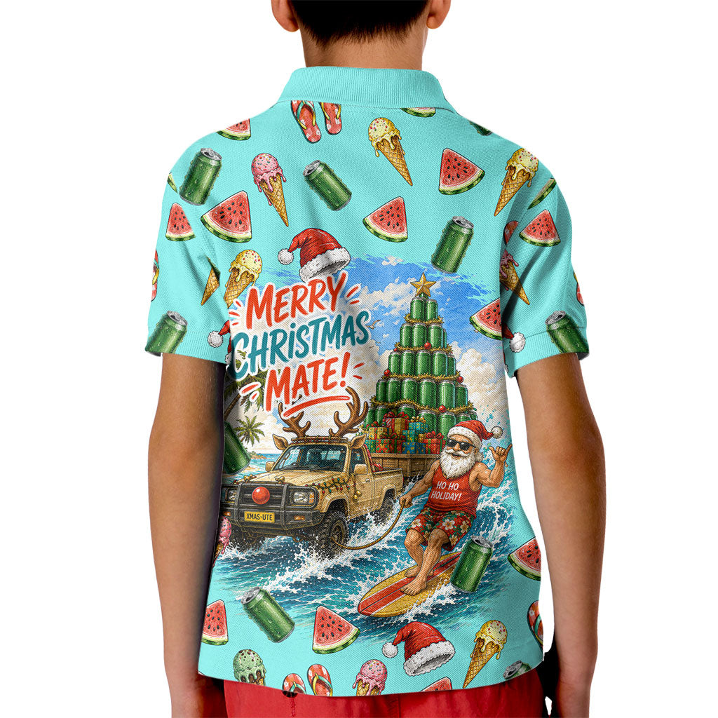 Aussie Christmas Santa Kid Polo Shirt Retro Cartoon Summer Holiday Beach - I Ate The Carrots Kangaroo