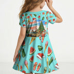 Aussie Christmas Santa Kid Short Sleeve Dress Retro Cartoon Summer Holiday Beach - I Ate The Carrots Kangaroo