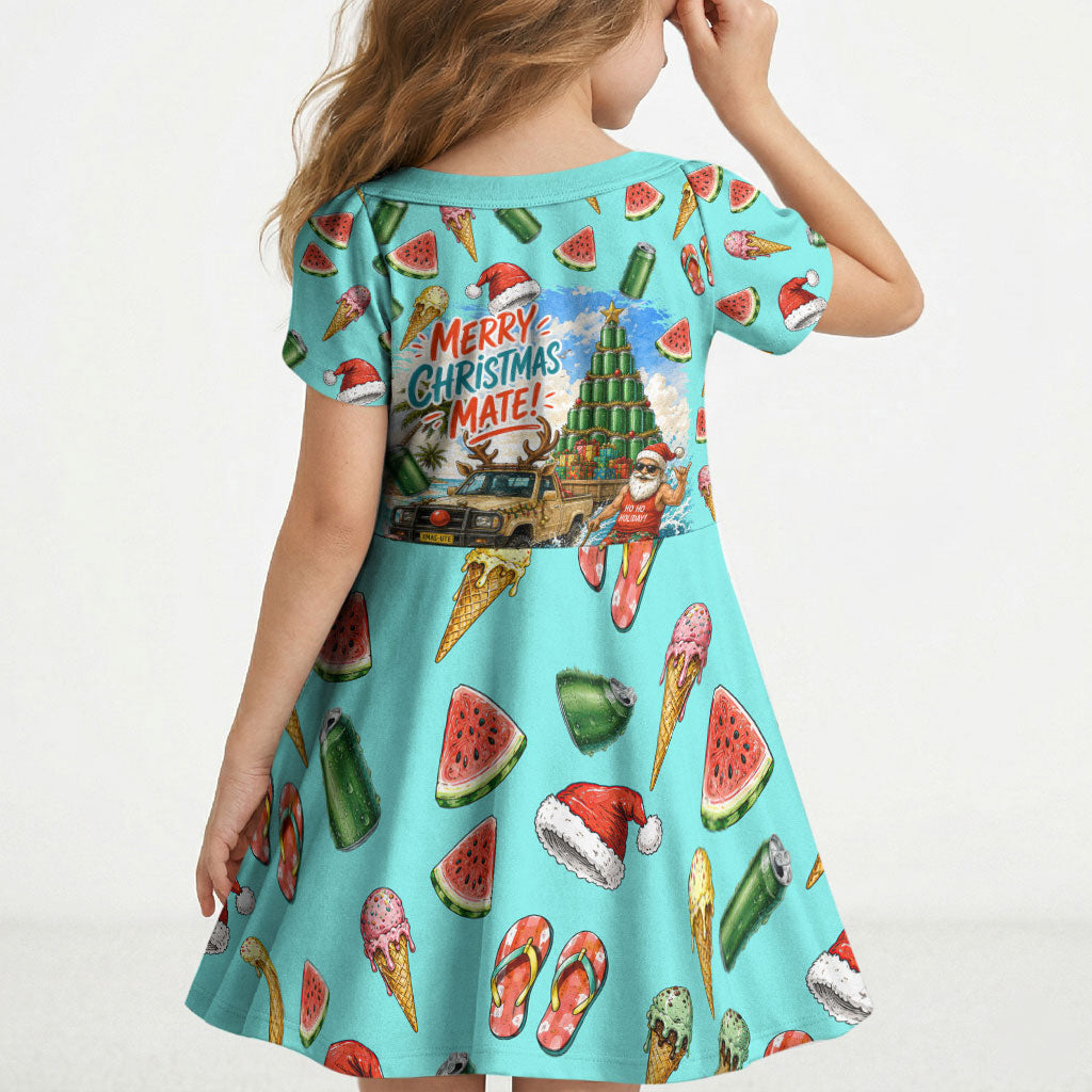 Aussie Christmas Santa Kid Short Sleeve Dress Retro Cartoon Summer Holiday Beach - I Ate The Carrots Kangaroo