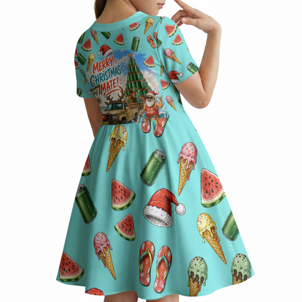 Aussie Christmas Santa Kid Short Sleeve Dress Retro Cartoon Summer Holiday Beach - I Ate The Carrots Kangaroo