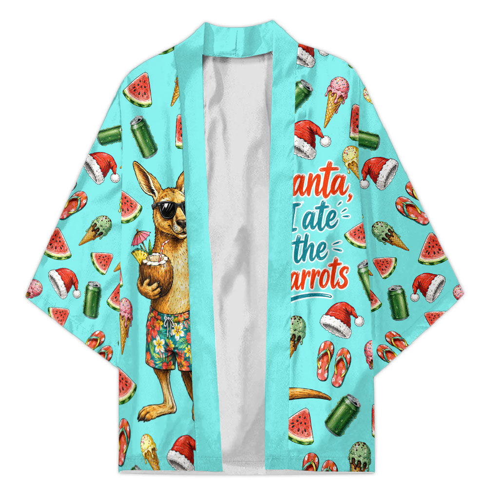 Aussie Christmas Santa Kimono Retro Cartoon Summer Holiday Beach - I Ate The Carrots Kangaroo