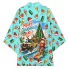 Aussie Christmas Santa Kimono Retro Cartoon Summer Holiday Beach - I Ate The Carrots Kangaroo