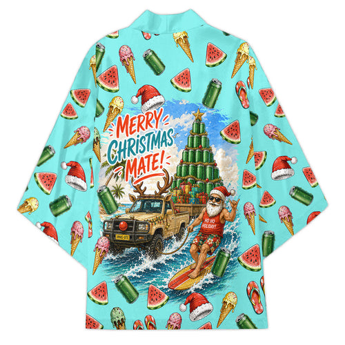 Aussie Christmas Santa Kimono Retro Cartoon Summer Holiday Beach - I Ate The Carrots Kangaroo
