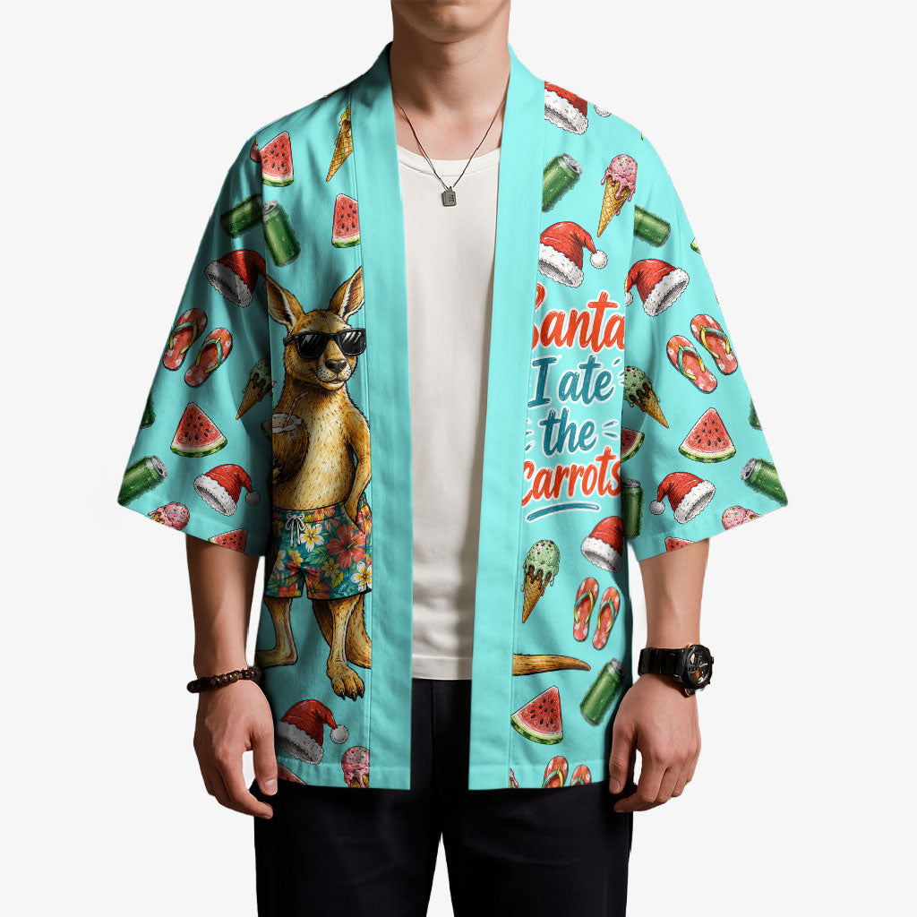 Aussie Christmas Santa Kimono Retro Cartoon Summer Holiday Beach - I Ate The Carrots Kangaroo