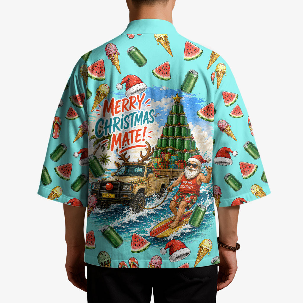 Aussie Christmas Santa Kimono Retro Cartoon Summer Holiday Beach - I Ate The Carrots Kangaroo