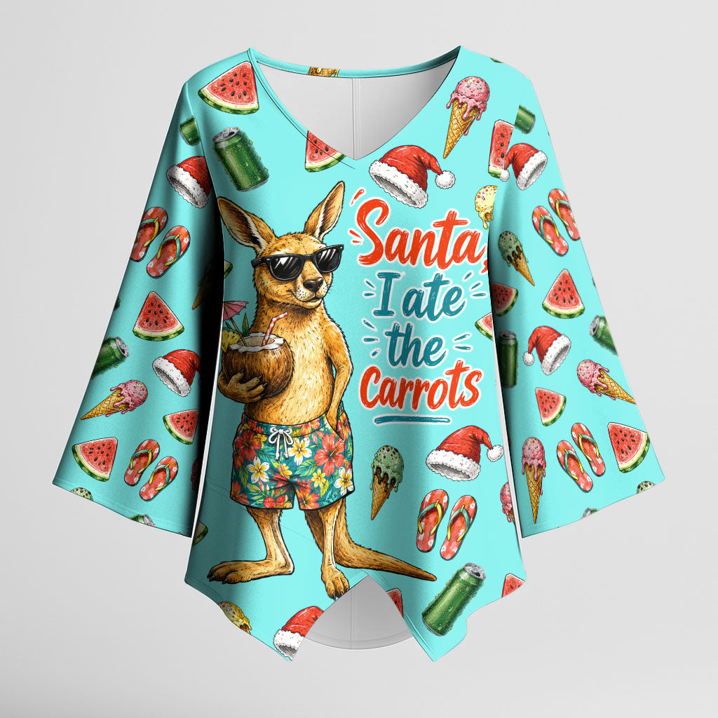 Aussie Christmas Santa Kimono Sleeve Blouse Retro Cartoon Summer Holiday Beach - I Ate The Carrots Kangaroo