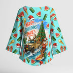 Aussie Christmas Santa Kimono Sleeve Blouse Retro Cartoon Summer Holiday Beach - I Ate The Carrots Kangaroo