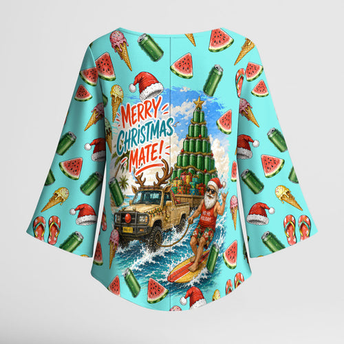 Aussie Christmas Santa Kimono Sleeve Blouse Retro Cartoon Summer Holiday Beach - I Ate The Carrots Kangaroo