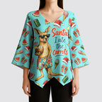 Aussie Christmas Santa Kimono Sleeve Blouse Retro Cartoon Summer Holiday Beach - I Ate The Carrots Kangaroo