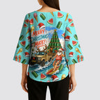 Aussie Christmas Santa Kimono Sleeve Blouse Retro Cartoon Summer Holiday Beach - I Ate The Carrots Kangaroo