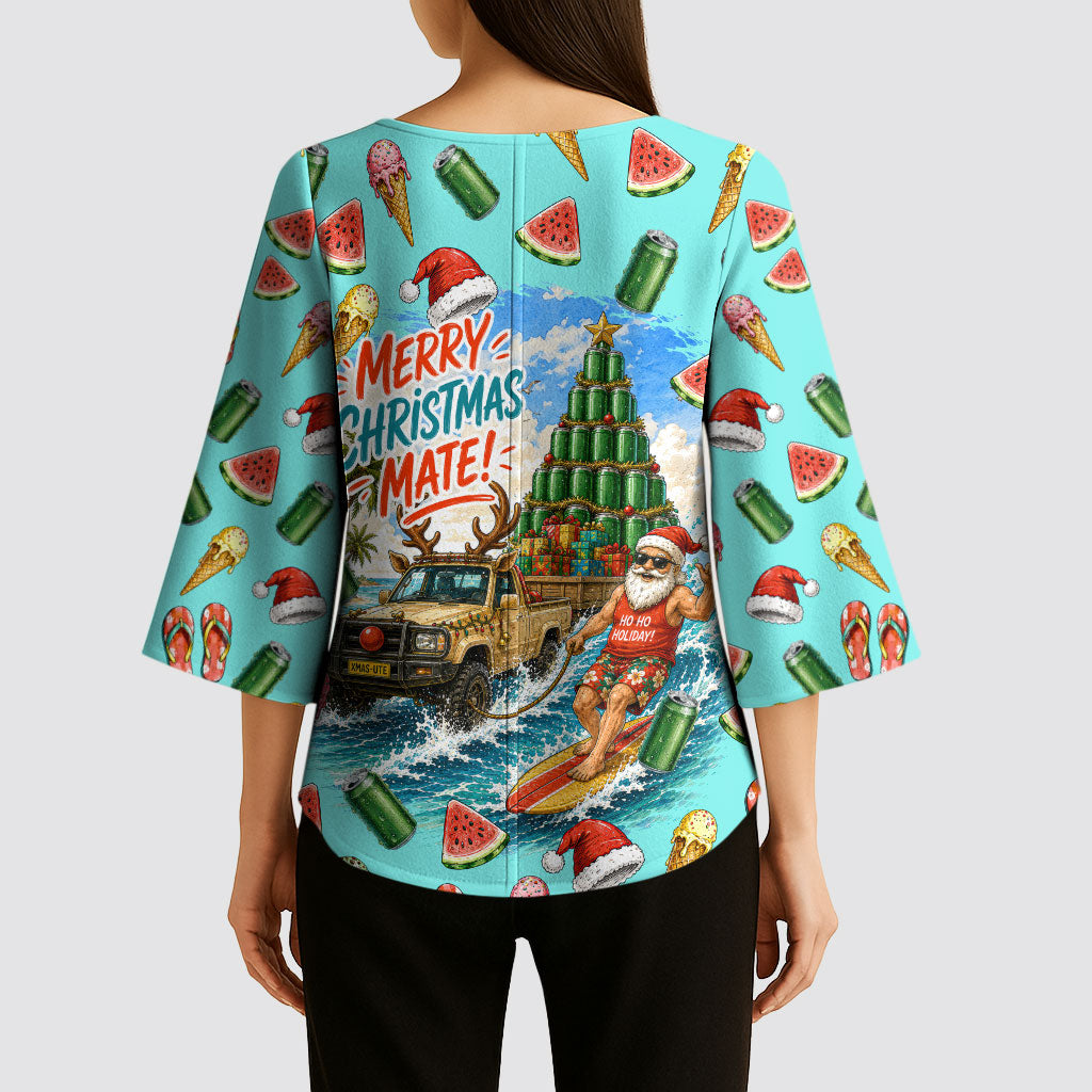 Aussie Christmas Santa Kimono Sleeve Blouse Retro Cartoon Summer Holiday Beach - I Ate The Carrots Kangaroo