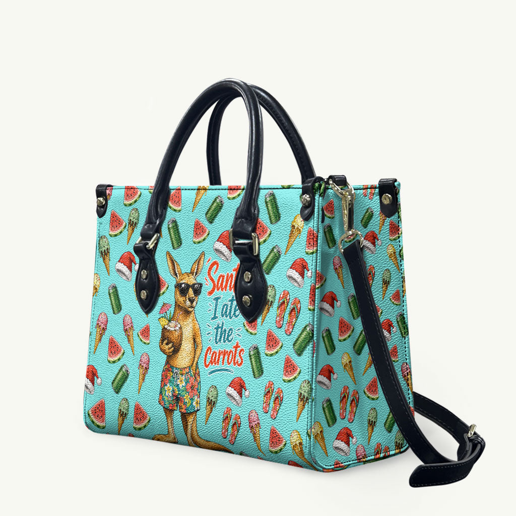 Aussie Christmas Santa Leather Bag Retro Cartoon Summer Holiday Beach - I Ate The Carrots Kangaroo