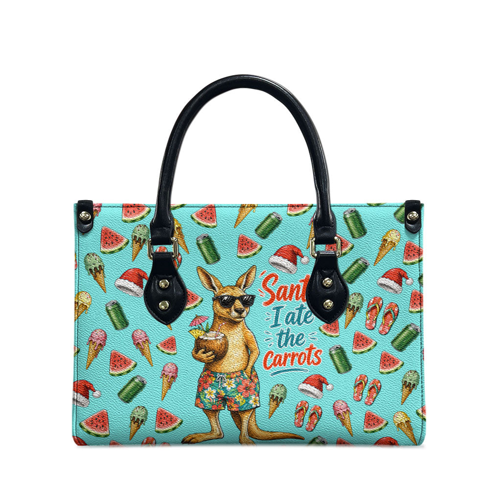 Aussie Christmas Santa Leather Bag Retro Cartoon Summer Holiday Beach - I Ate The Carrots Kangaroo