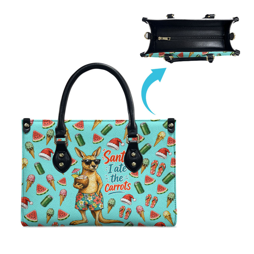 Aussie Christmas Santa Leather Bag Retro Cartoon Summer Holiday Beach - I Ate The Carrots Kangaroo