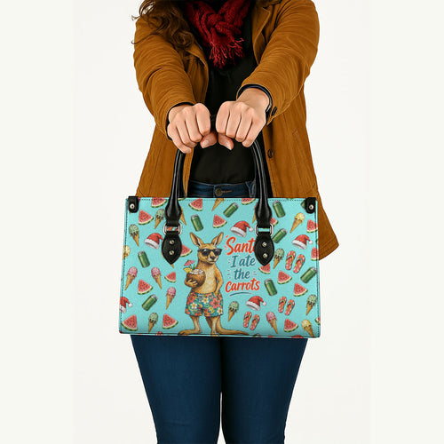 Aussie Christmas Santa Leather Bag Retro Cartoon Summer Holiday Beach - I Ate The Carrots Kangaroo