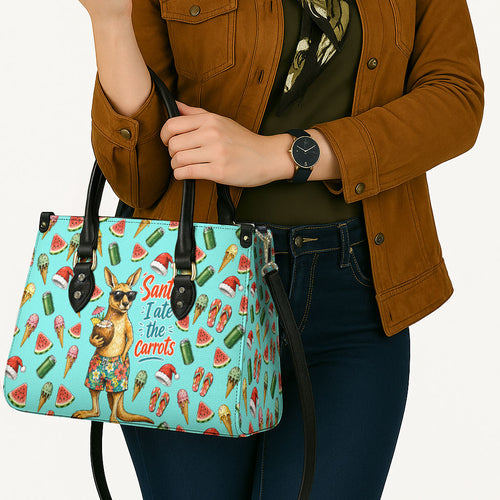 Aussie Christmas Santa Leather Bag Retro Cartoon Summer Holiday Beach - I Ate The Carrots Kangaroo