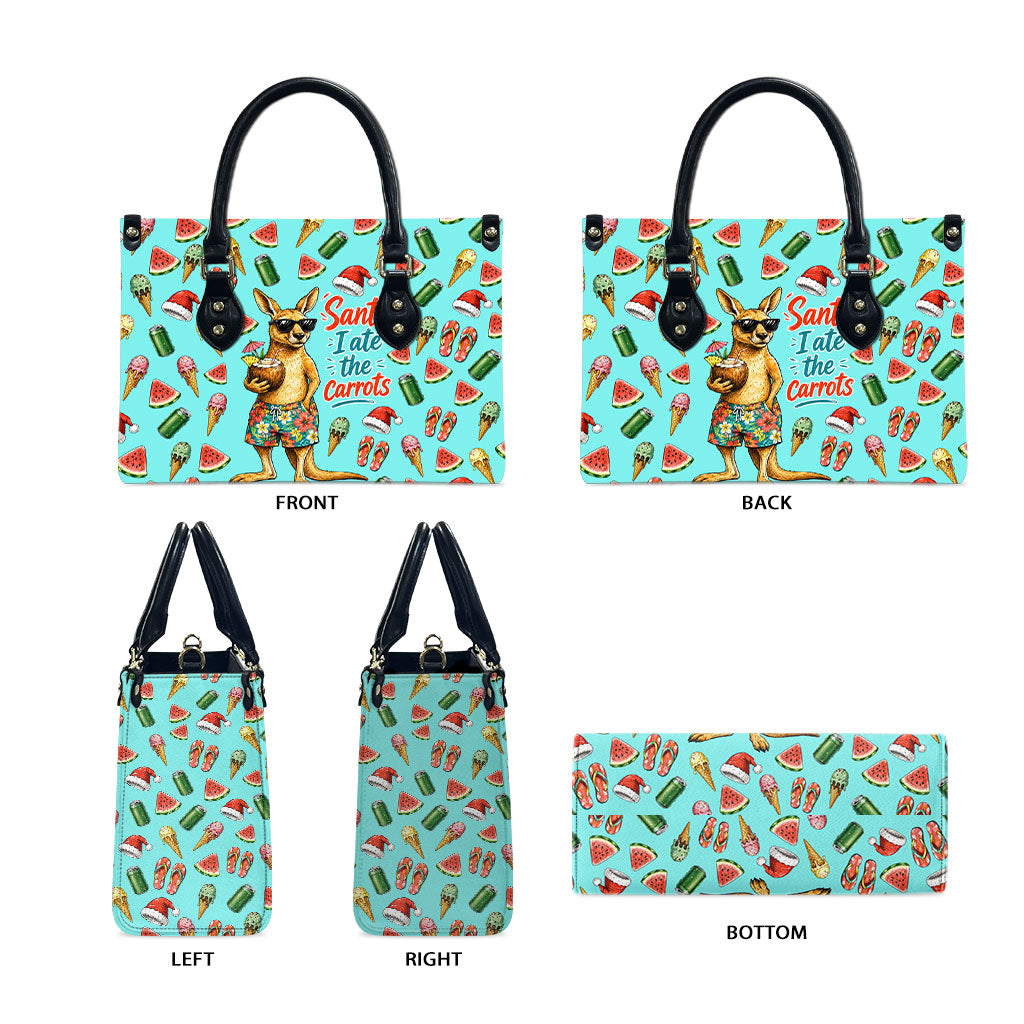 Aussie Christmas Santa Leather Bag Retro Cartoon Summer Holiday Beach - I Ate The Carrots Kangaroo