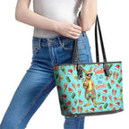 Aussie Christmas Santa Leather Tote Bag Retro Cartoon Summer Holiday Beach - I Ate The Carrots Kangaroo