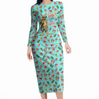 Aussie Christmas Santa Long Sleeve Bodycon Dress Retro Cartoon Summer Holiday Beach - I Ate The Carrots Kangaroo