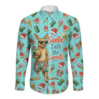 Aussie Christmas Santa Long Sleeve Button Shirt Retro Cartoon Summer Holiday Beach - I Ate The Carrots Kangaroo