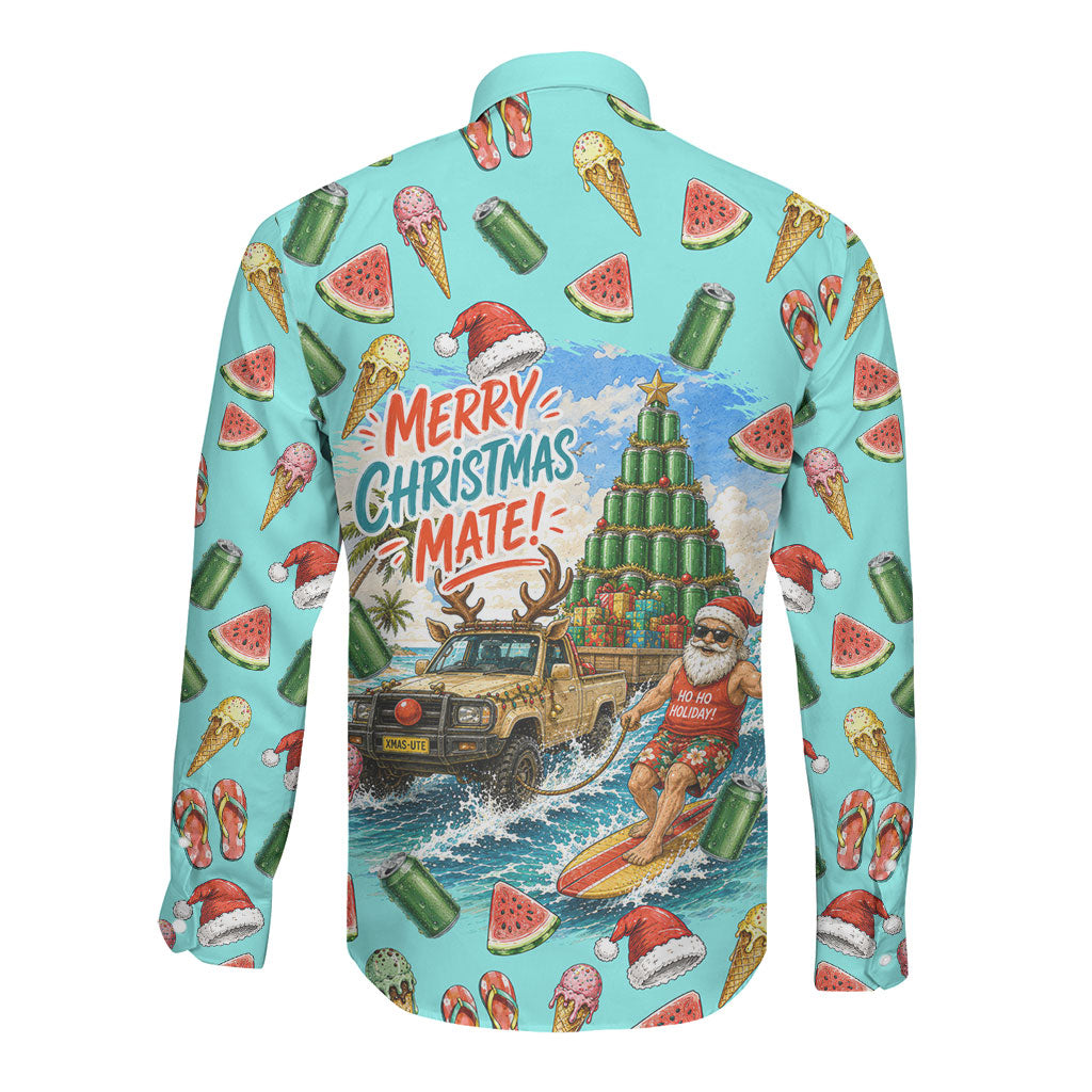 Aussie Christmas Santa Long Sleeve Button Shirt Retro Cartoon Summer Holiday Beach - I Ate The Carrots Kangaroo