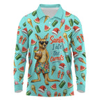 Aussie Christmas Santa Long Sleeve Polo Shirt Retro Cartoon Summer Holiday Beach - I Ate The Carrots Kangaroo
