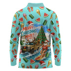 Aussie Christmas Santa Long Sleeve Polo Shirt Retro Cartoon Summer Holiday Beach - I Ate The Carrots Kangaroo