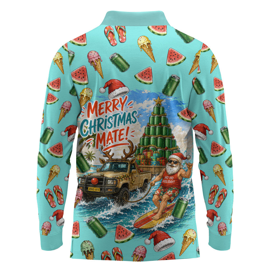 Aussie Christmas Santa Long Sleeve Polo Shirt Retro Cartoon Summer Holiday Beach - I Ate The Carrots Kangaroo