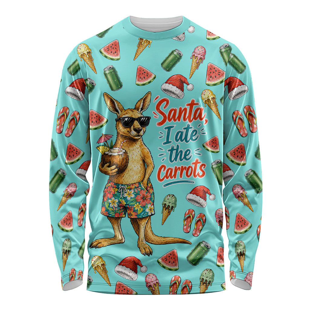 Aussie Christmas Santa Long Sleeve Shirt Retro Cartoon Summer Holiday Beach - I Ate The Carrots Kangaroo