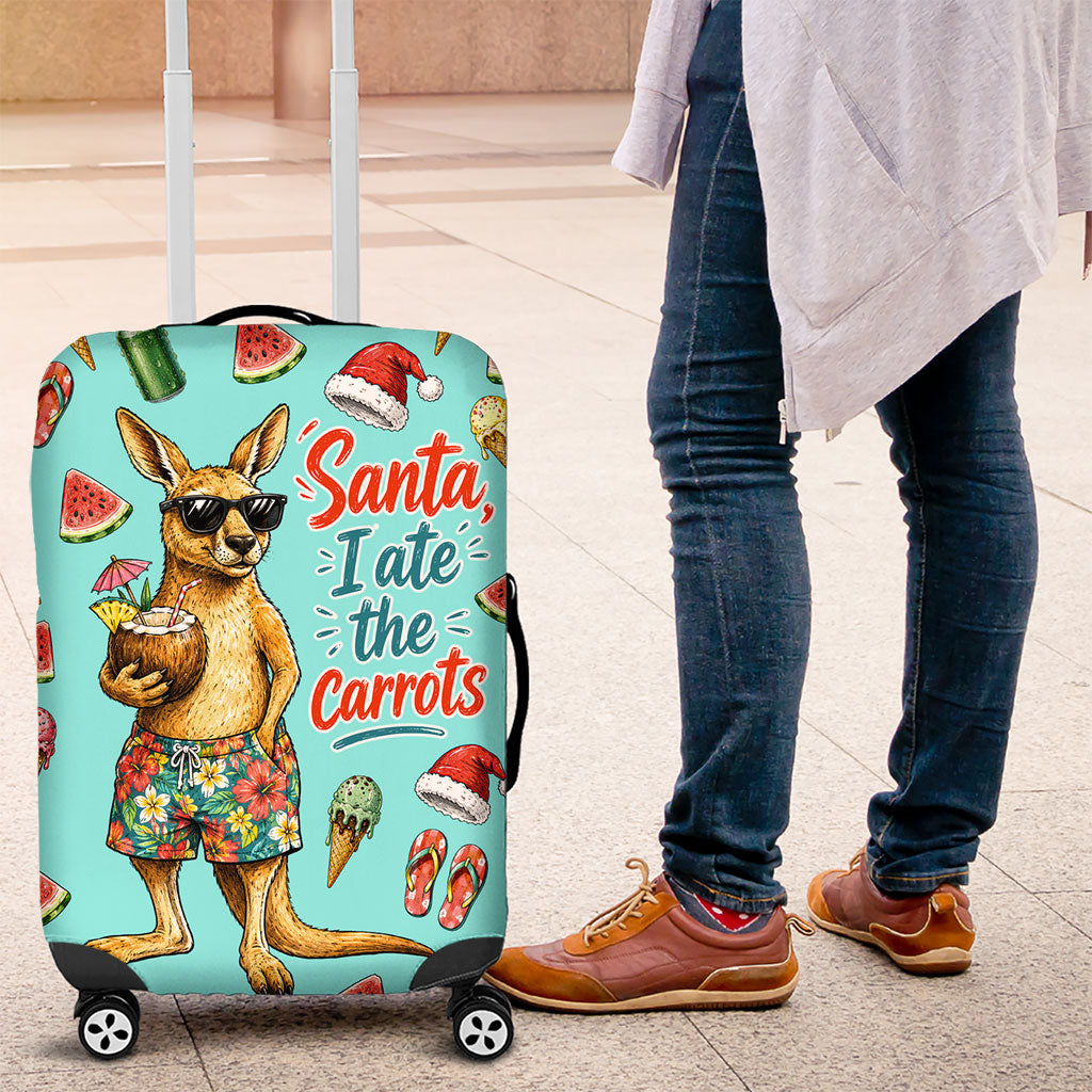 Aussie Christmas Santa Luggage Cover Retro Cartoon Summer Holiday Beach - I Ate The Carrots Kangaroo