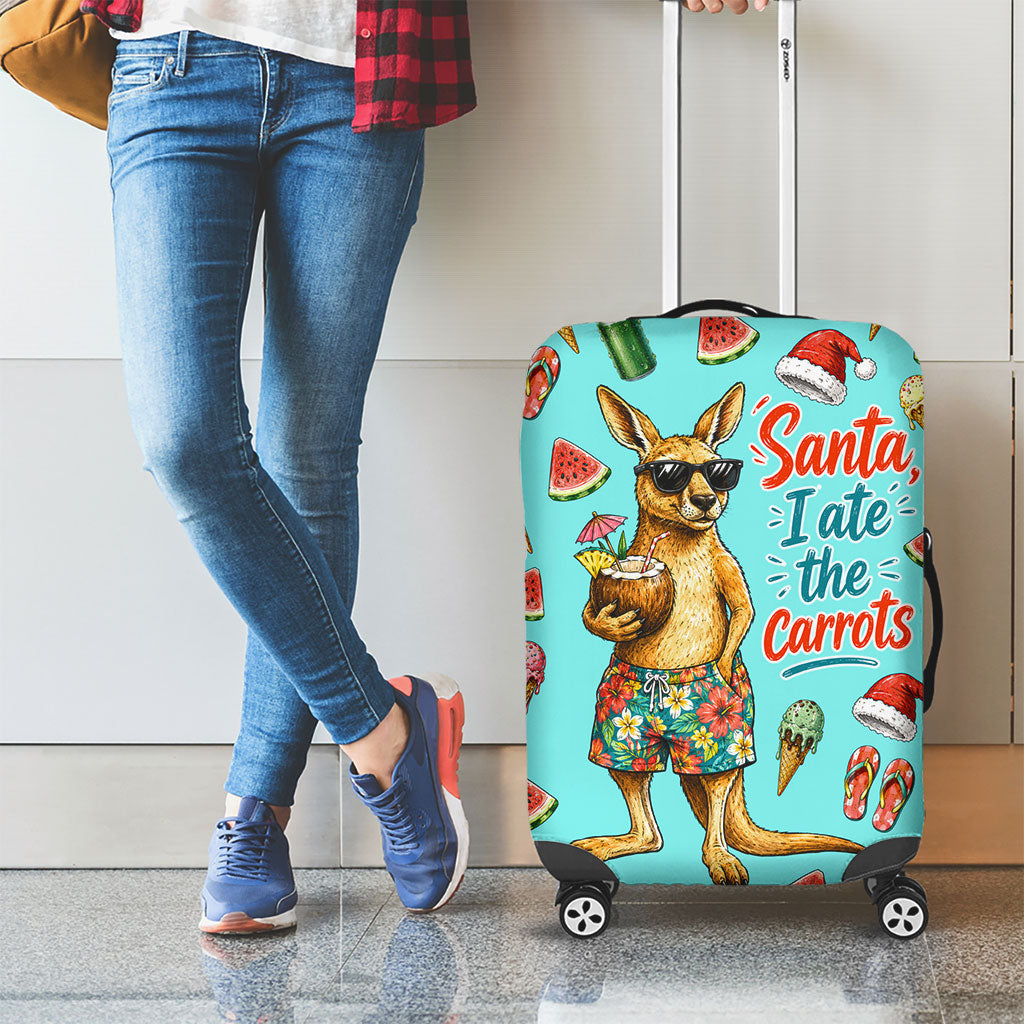 Aussie Christmas Santa Luggage Cover Retro Cartoon Summer Holiday Beach - I Ate The Carrots Kangaroo