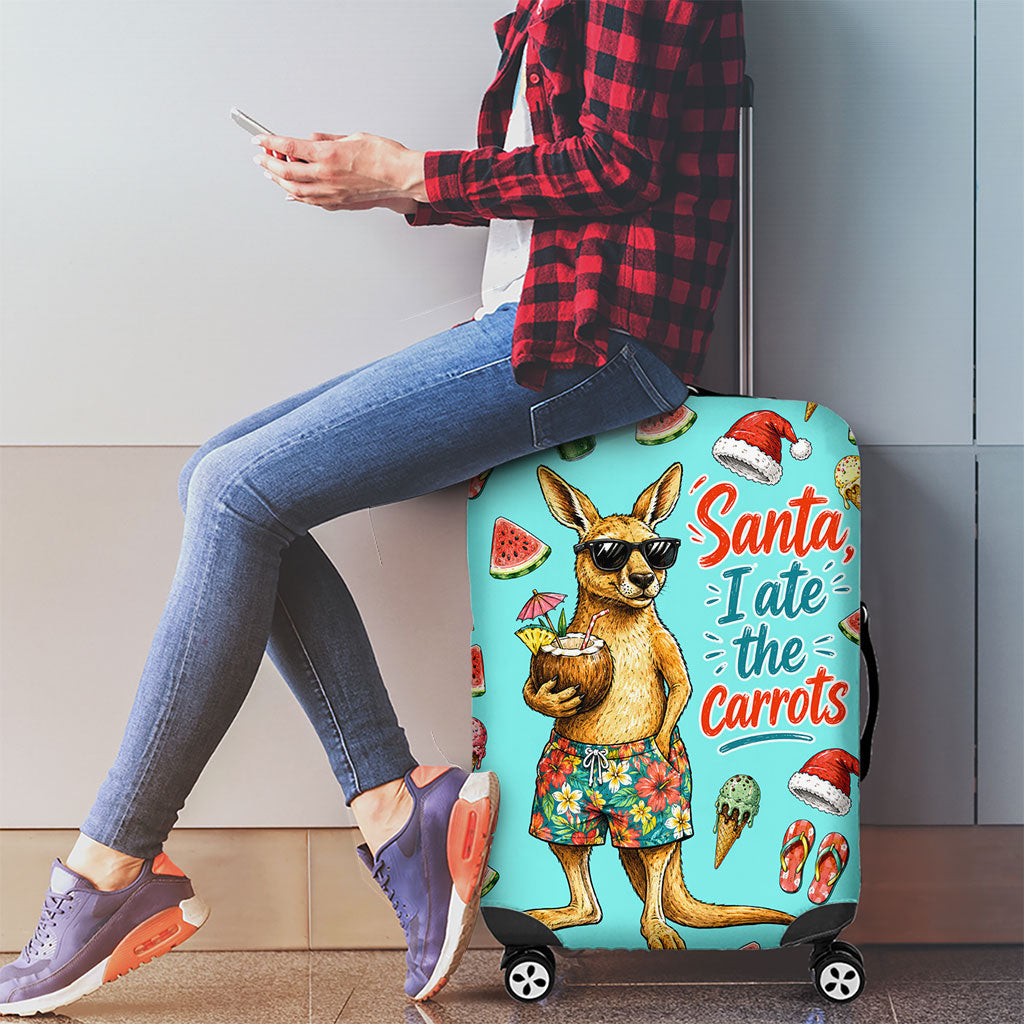 Aussie Christmas Santa Luggage Cover Retro Cartoon Summer Holiday Beach - I Ate The Carrots Kangaroo