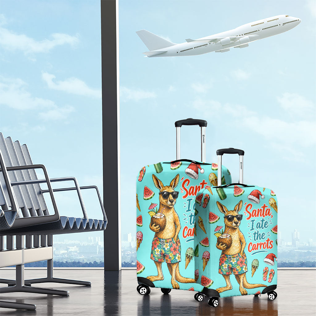 Aussie Christmas Santa Luggage Cover Retro Cartoon Summer Holiday Beach - I Ate The Carrots Kangaroo