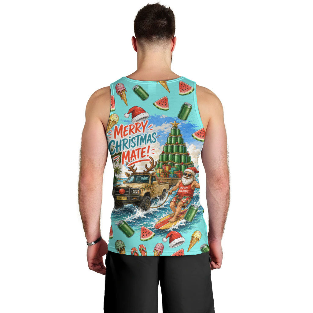 Aussie Christmas Santa Men Tank Top Retro Cartoon Summer Holiday Beach - I Ate The Carrots Kangaroo