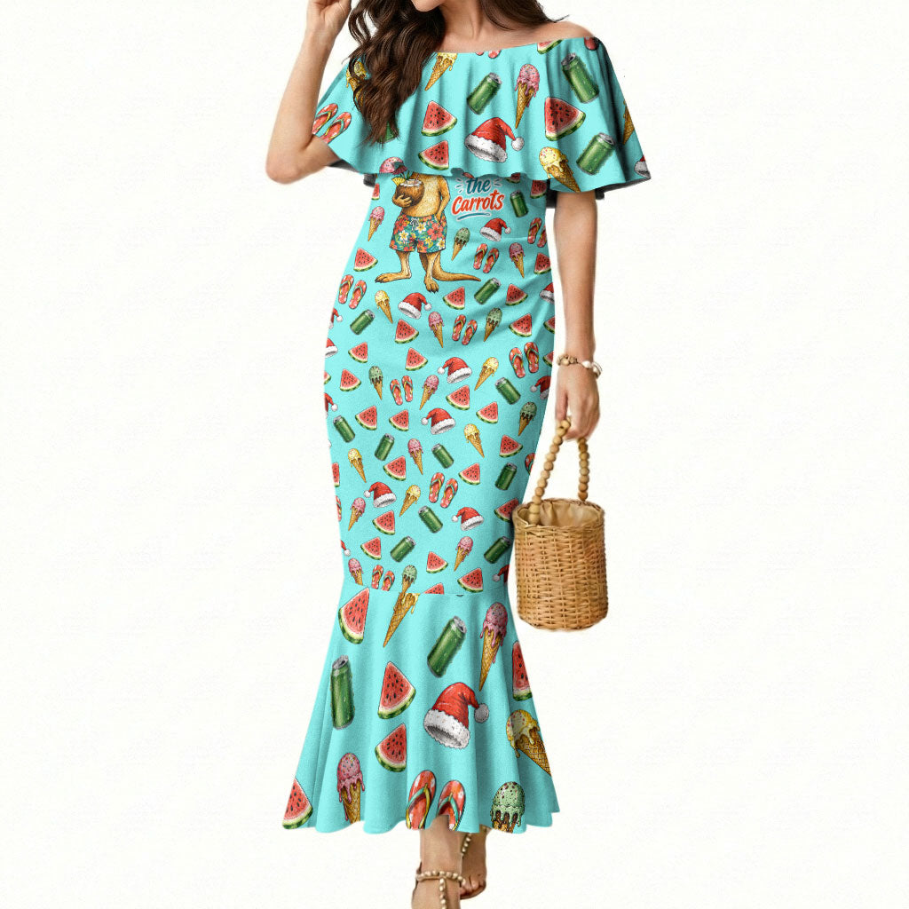 Aussie Christmas Santa Mermaid Dress Retro Cartoon Summer Holiday Beach - I Ate The Carrots Kangaroo