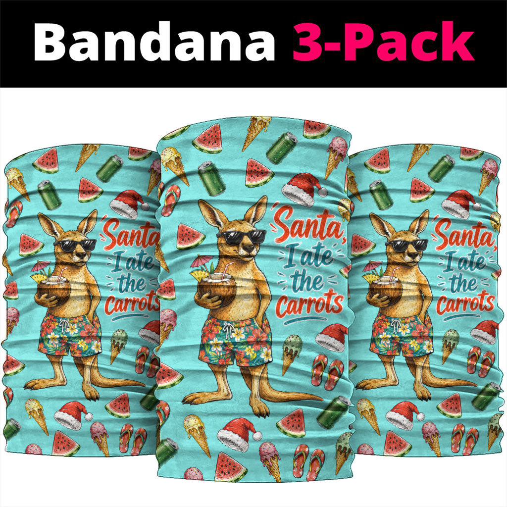 Aussie Christmas Santa Neck Gaiter Retro Cartoon Summer Holiday Beach - I Ate The Carrots Kangaroo
