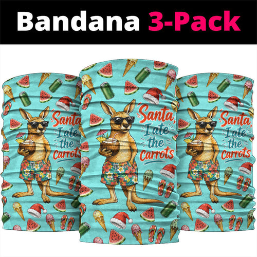 Aussie Christmas Santa Neck Gaiter Retro Cartoon Summer Holiday Beach - I Ate The Carrots Kangaroo