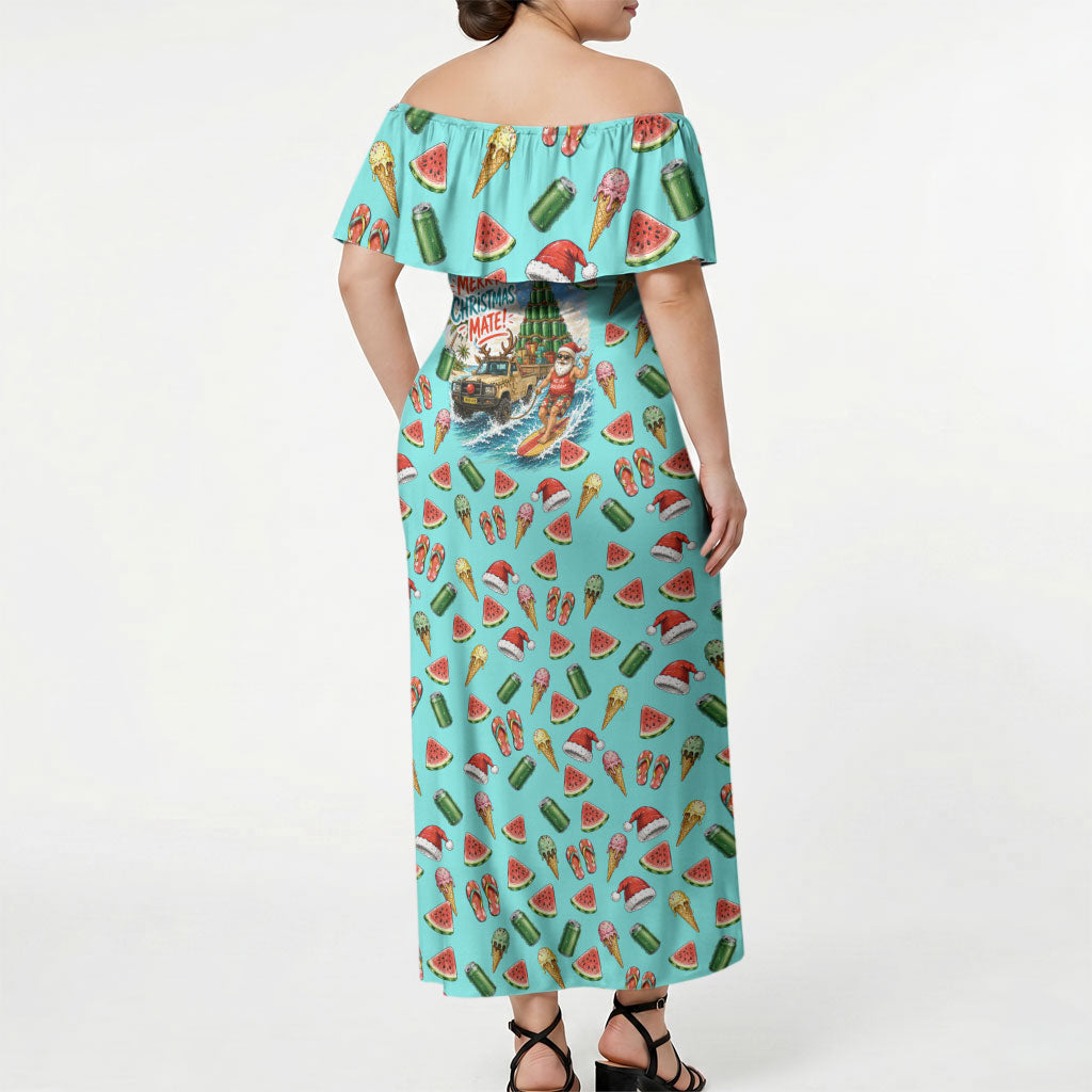 Aussie Christmas Santa Off Shoulder Maxi Dress Retro Cartoon Summer Holiday Beach - I Ate The Carrots Kangaroo
