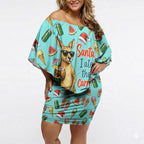 Aussie Christmas Santa Off Shoulder Short Dress Retro Cartoon Summer Holiday Beach - I Ate The Carrots Kangaroo