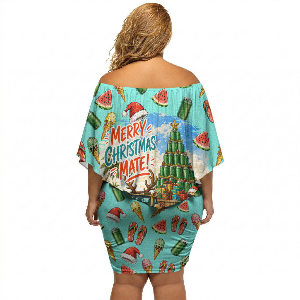 Aussie Christmas Santa Off Shoulder Short Dress Retro Cartoon Summer Holiday Beach - I Ate The Carrots Kangaroo