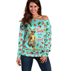 Aussie Christmas Santa Off Shoulder Sweater Retro Cartoon Summer Holiday Beach - I Ate The Carrots Kangaroo